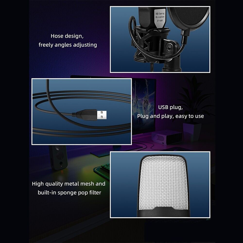 Microphone Mic Kit Broadcasting Studio Recording Condenser tripod For PC Laptop