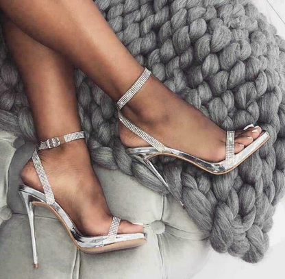 Europe Ladies Women Sandals Ankle Strap Rhinestone High Heel Stiletto Party Sexy