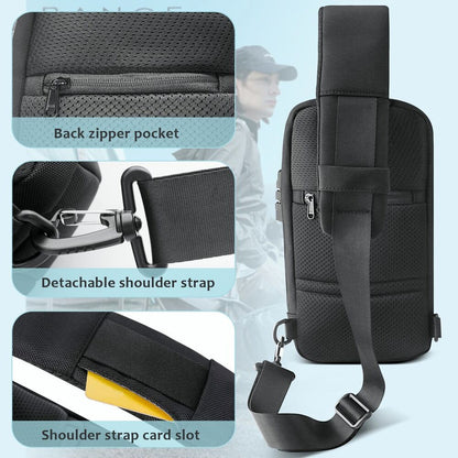 Men's Sling Bag Chest Shoulder Backpack Fanny Pack Crossbody Bag w/ USB Charging