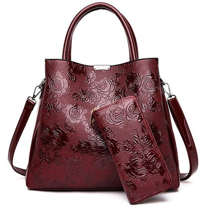 3D Flowers Print Tote Bag 2 Sets Purses Handbag Shoulder Crossbody Polyester