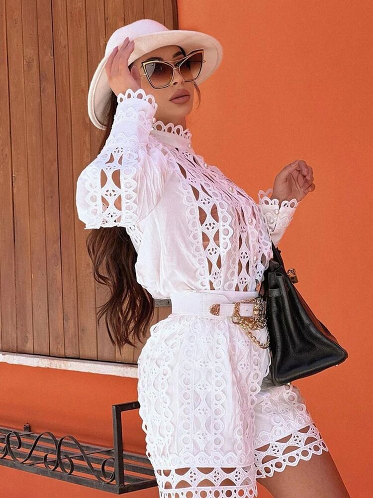 Fall Women's Set Lantern Sleeve Shirt + Camisole + Belt Shorts 3 Three-piece Set