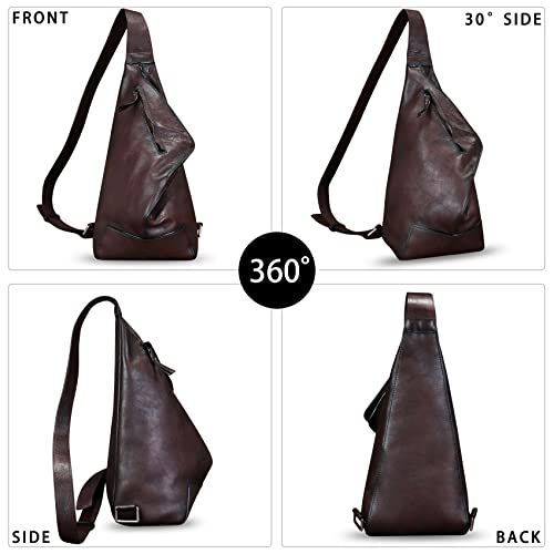 FEIGITOR Genuine Leather Sling Bag Retro Crossbody Medium, Coffee