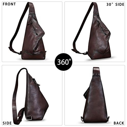 FEIGITOR Genuine Leather Sling Bag Retro Crossbody Medium, Coffee