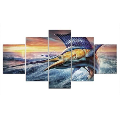 Swordfish Fish Ocean Sea 5 Pieces Canvas Print Wall Art Home Decor Cuadros