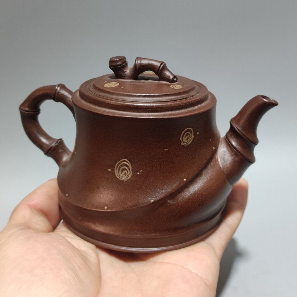 Vintage Chinese Yixing Purple Clay Teapot Zisha Ceramic Bamboo Teaware Collector