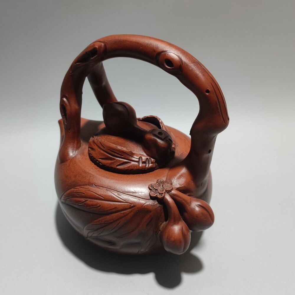 Vintage Chinese Yixing Purple Clay Teapot Zisha Ceremony Carving Collectible Art