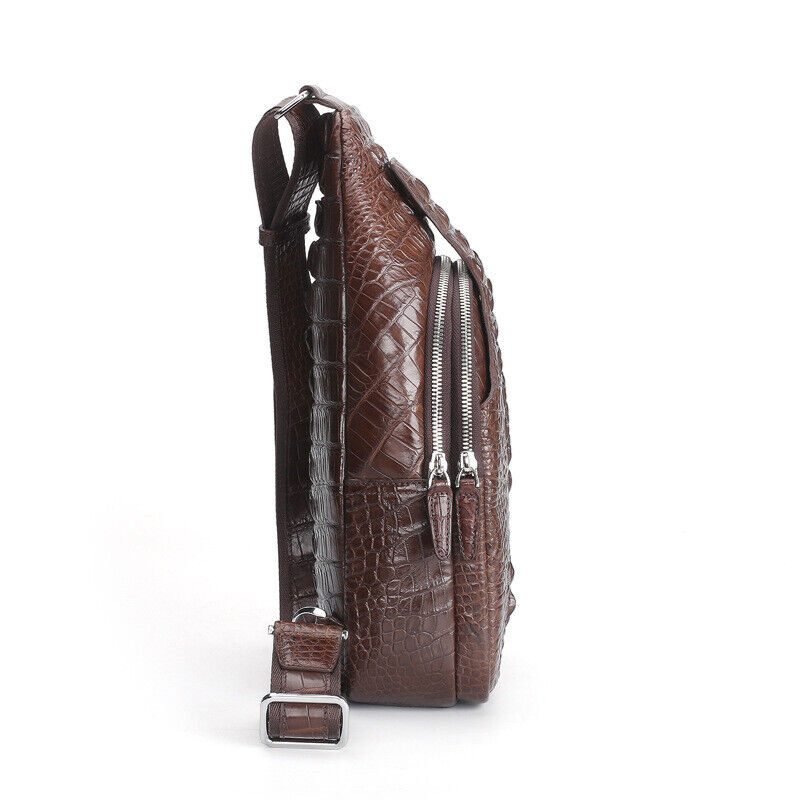 Men's Real Crocodile Alligator Skin Leather Crossbody Bag Luxury Sling Backpack