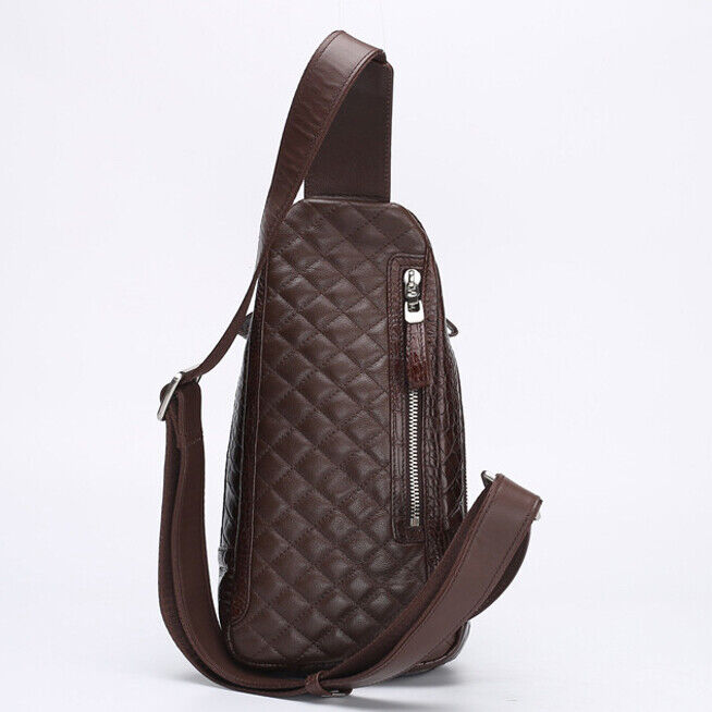 Handcrafted Siamese Crocodile Leather Crossbody Chest Bags Men's Sling Backpack