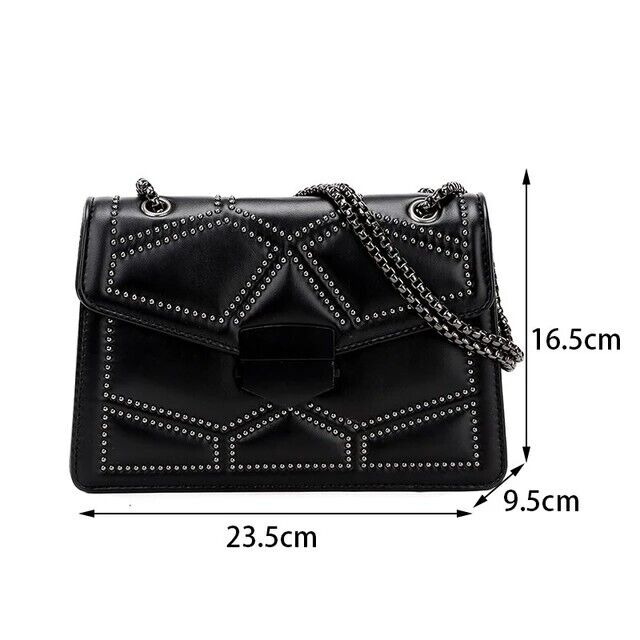 Women's Small Shoulder Bag PU Leather High Quality Vintage Rivet Chain Bag Gift