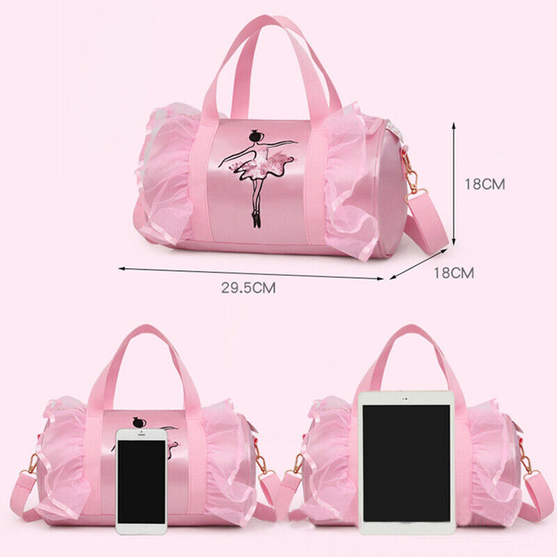 Girls Latin Ballet Dance Bags Ruffle Pink Barrels Shoulder Bag Handbag Potable