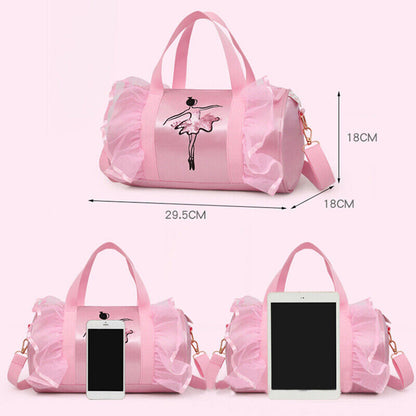 Girls Latin Ballet Dance Bags Ruffle Pink Barrels Shoulder Bag Handbag Potable