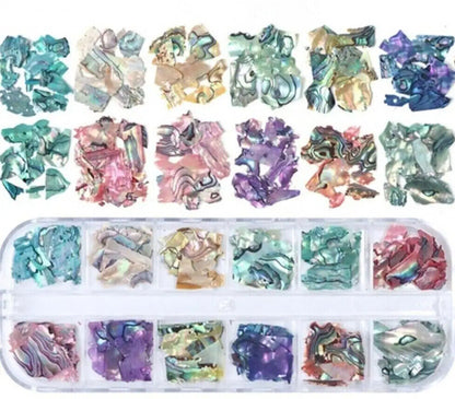 Nail Art Decor 12Design Box 3D Irregular Abalone Seashell Fragment Flakes Charms