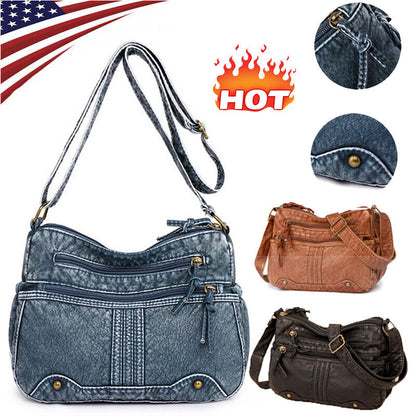 Women Soft Washed Leather Purses Satchel Handbags Shoulder Tote Bag MessengerBag