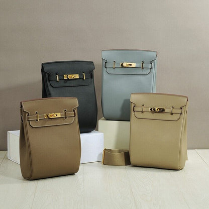 Small Real Leather Sling Chest Pack Shoulder Bag Crossbody Backpack Flap Purse