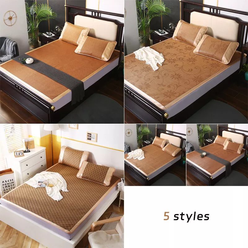 Summer Sleeping Rattan Bed Mat Foldable Nature Bamboo Cool Bed Mat +Pillowcase
