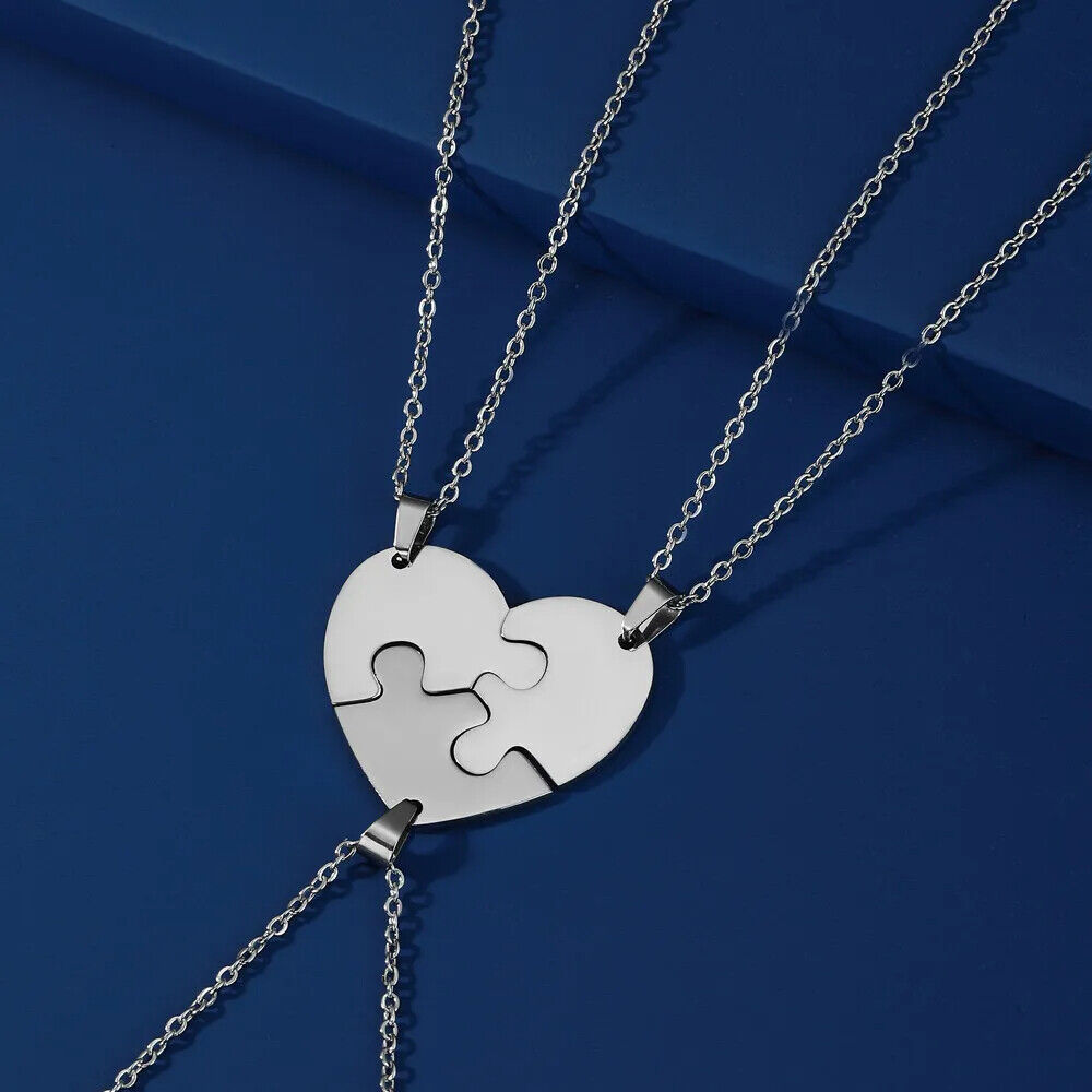 Women Necklace Stainless Steel Multiple Heart Puzzle Pendant Best Friend Jewelry