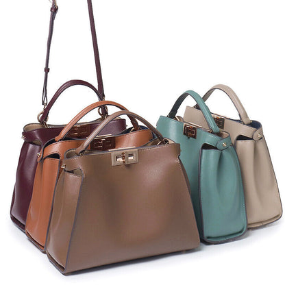 28/32cm Trapezoid Real Leather Tote Handbag Purse Fashion Shoulder Bag Briefcase