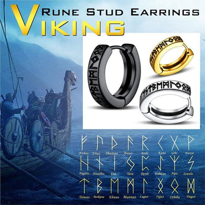 Earrings Men Women Stainless Steel Hoop Round Sterling Stud Norse Viking 1 Pair