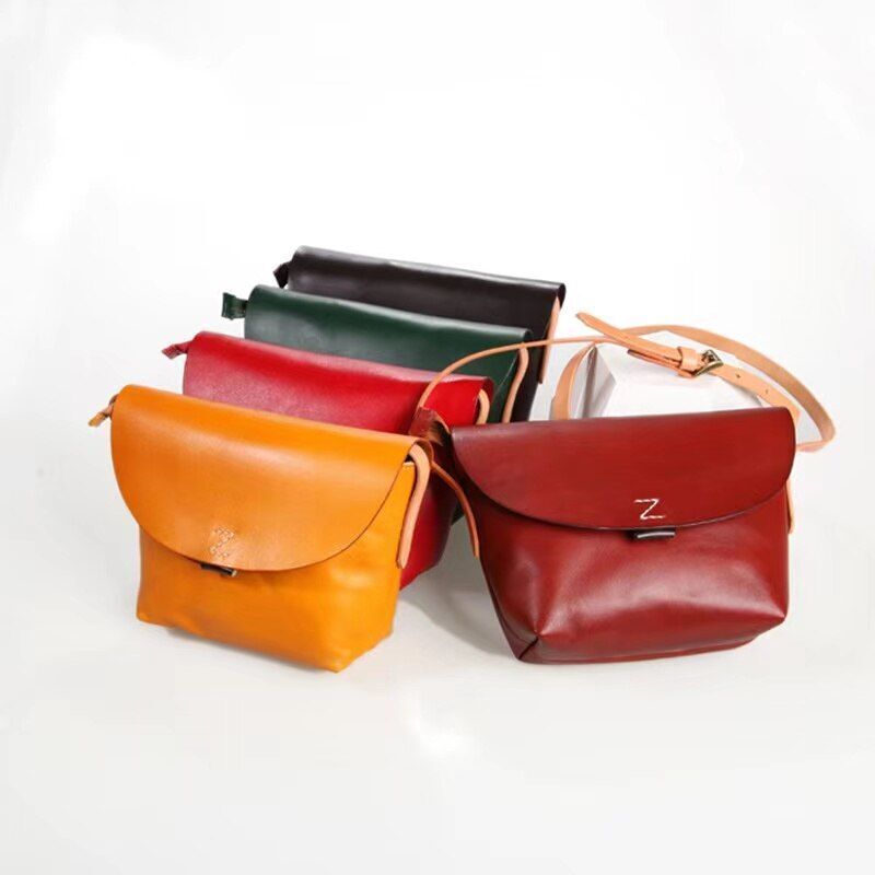 Small Bag Genuine Leather Handmade Retro Messenger Bag Acrylic Shell Shape Green