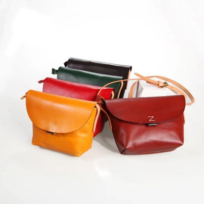 Small Bag Genuine Leather Handmade Retro Messenger Bag Acrylic Shell Shape Green
