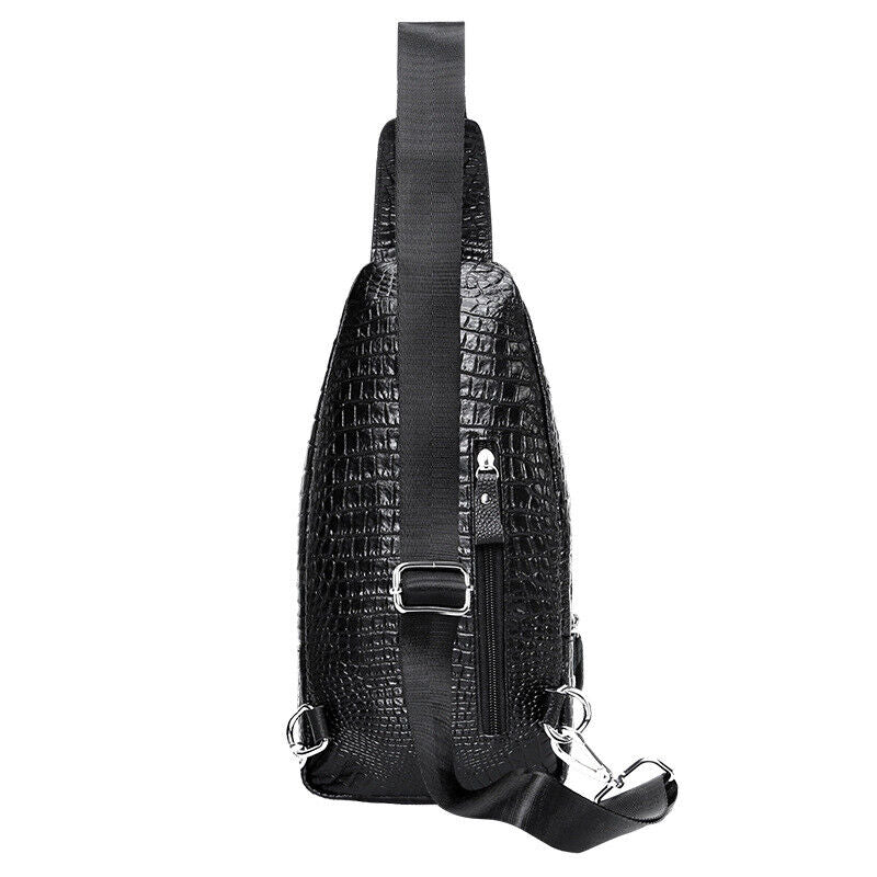 Sling Backpack Men's Genuine Leather Crocodile Crossbody Bag Chest Bag Sling Bag