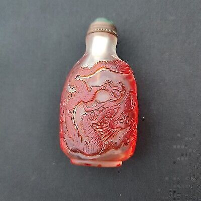 chinese peking glass snuff bottle red box vintage dragon sculpture statue gift
