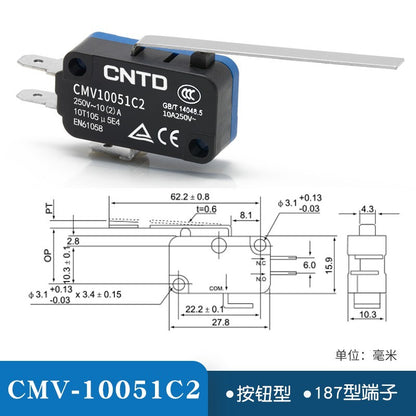 20pcs CNTD Limit Switch CMV10 Micro Button Long Handle Open Limit Sensor Roller