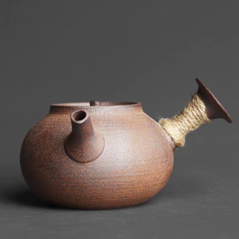 4.72" Japanese Handmade Pottery Side Handle Teapot Raw Ore Clay Material Retro