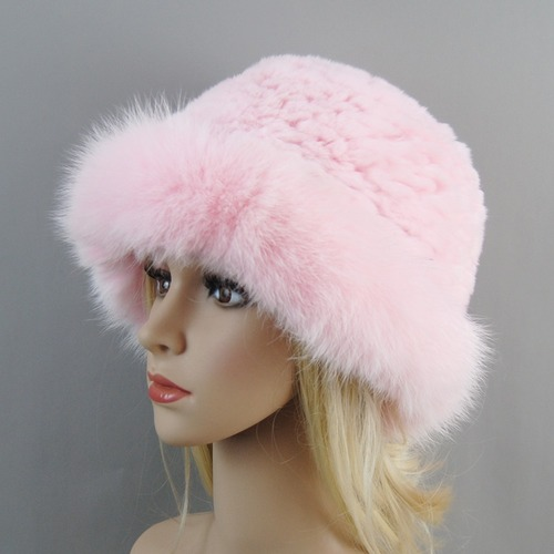 Women Winter Hat Luxury Rabbit Fur Hats Fur Cap Beanies Pink Warm Soft Fur Hat