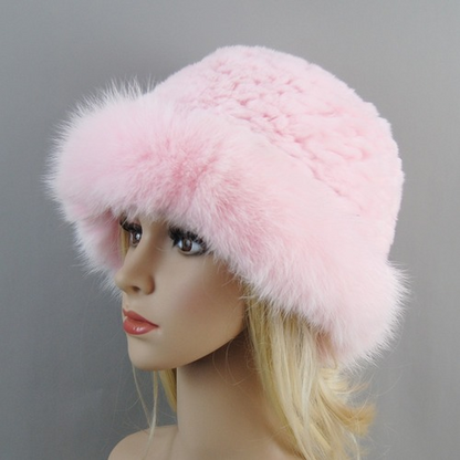 Women Winter Hat Luxury Rabbit Fur Hats Fur Cap Beanies Pink Warm Soft Fur Hat