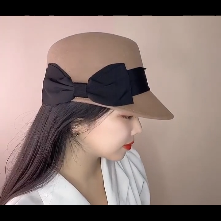 Women Military Caps Winter Wool Fashion Warm Hat W/ Visor Big Bow Snow Ski Beret