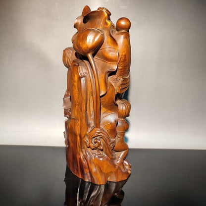 7" happy children big fish lotus flower statue figures home decor carving carved