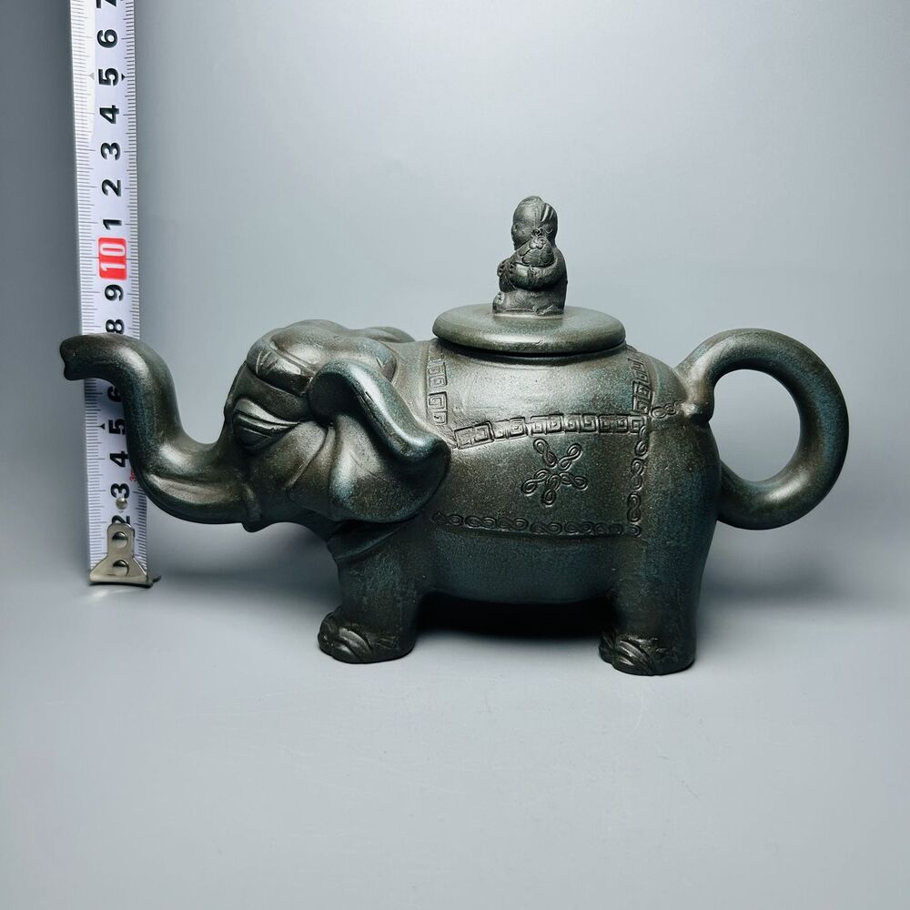 Vintage Chinese Yixing Purple Clay Teapot Zisha Ceramic Carving Elephant Tea Set