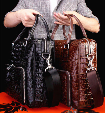 Top Cowhide Leather Crocodile Alligator Men's Business Briefcase Handbag Bag