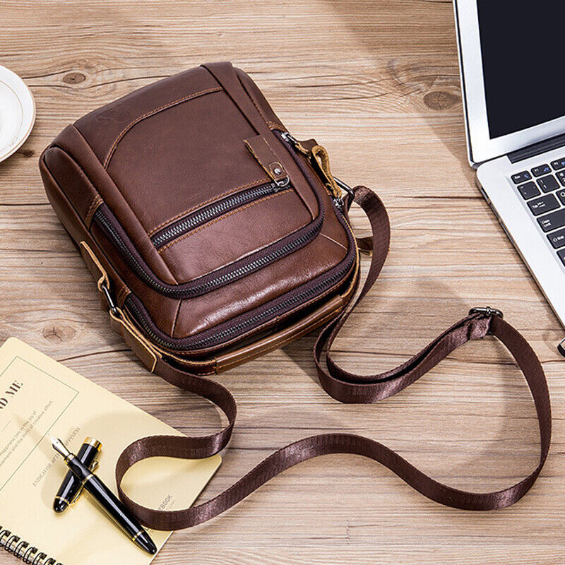 100% Genuine Leather Men's Sling Shoulder Bag Messenger Bag 8" Handbag Crossbody