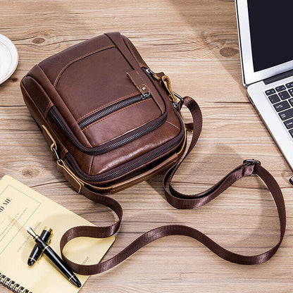 100% Genuine Leather Men's Sling Shoulder Bag Messenger Bag 8" Handbag Crossbody