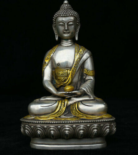8" Tibetan Buddhism copper Gilt Sakyamuni Shakyamuni Buddha Statue Sculpture sd