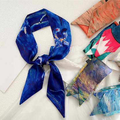 Long Skinny Silk Scarf Narrow Neckerchief Headband Handle Bag Band 105*6cm 1PCS