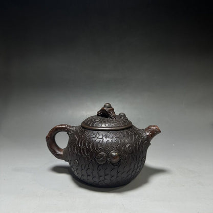 vintage chinese yixing purple clay teapot zisha ceremony carving Collectible art