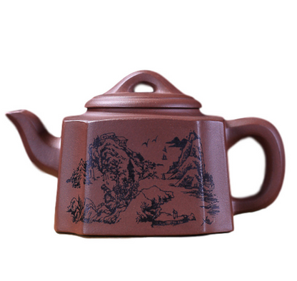 Yixing purple clay pot raw ore Purple mud manual Kung Fu tea set picturesque, co