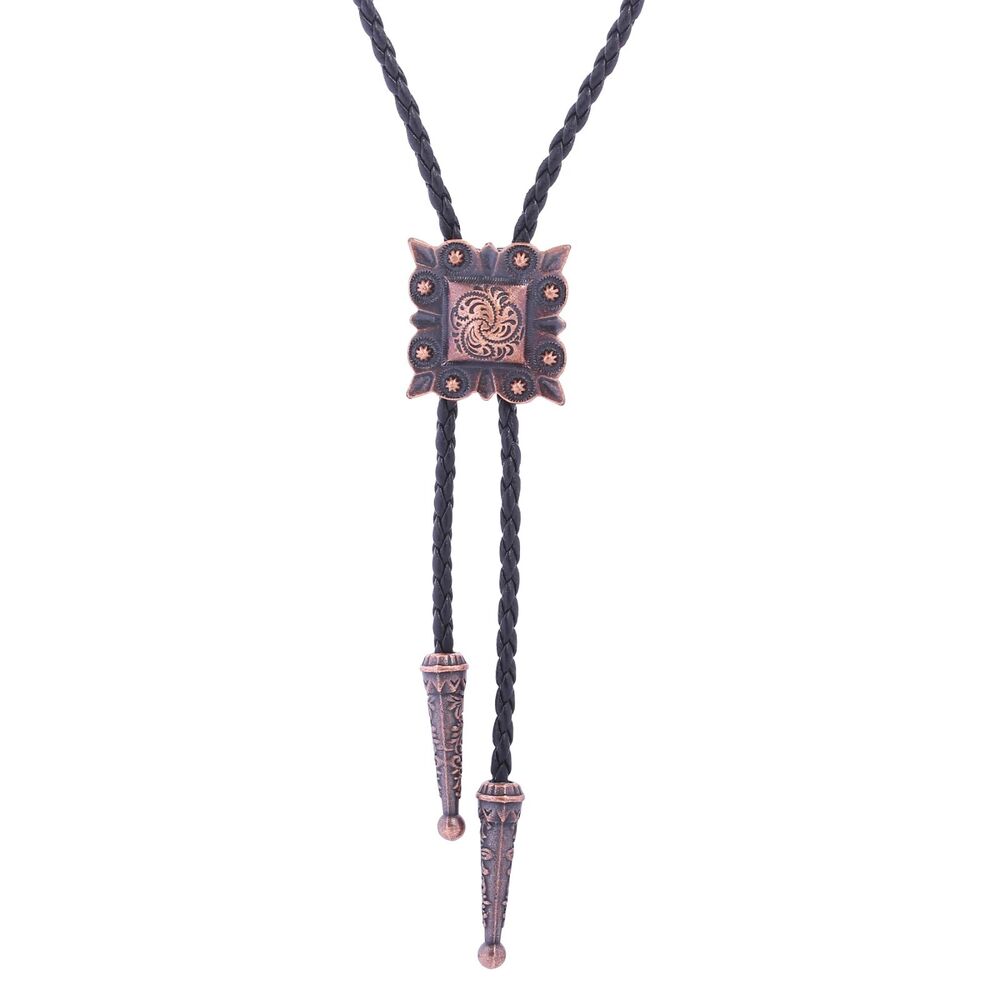 Men Bolo Bow Ties Square Retro Shirt Chain Pattern Poirot Leather Rope Necklaces