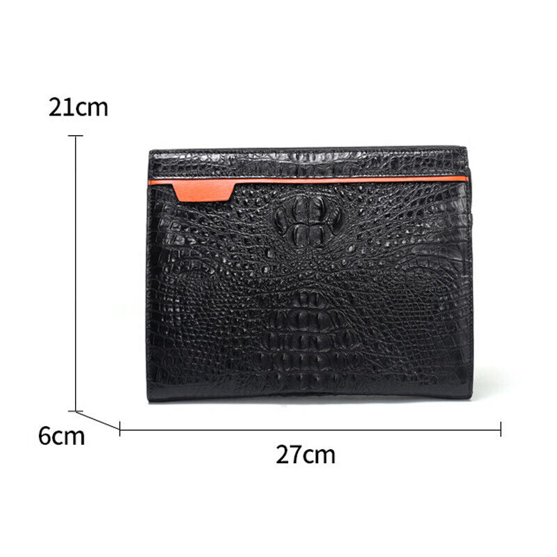 100% Real Crocodile Skin Leather Mens Business Clutch Wallet Zipper Envelope Bag