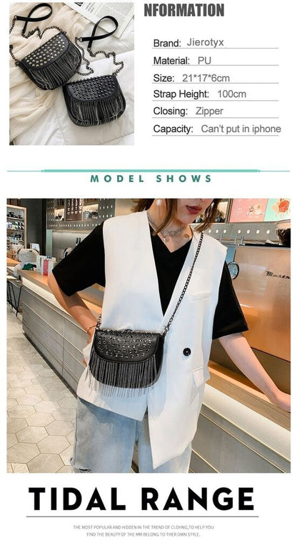Women Bags Leather Shoulder Bags Sexy Shoulder Bag Lady Black Tassel Chains