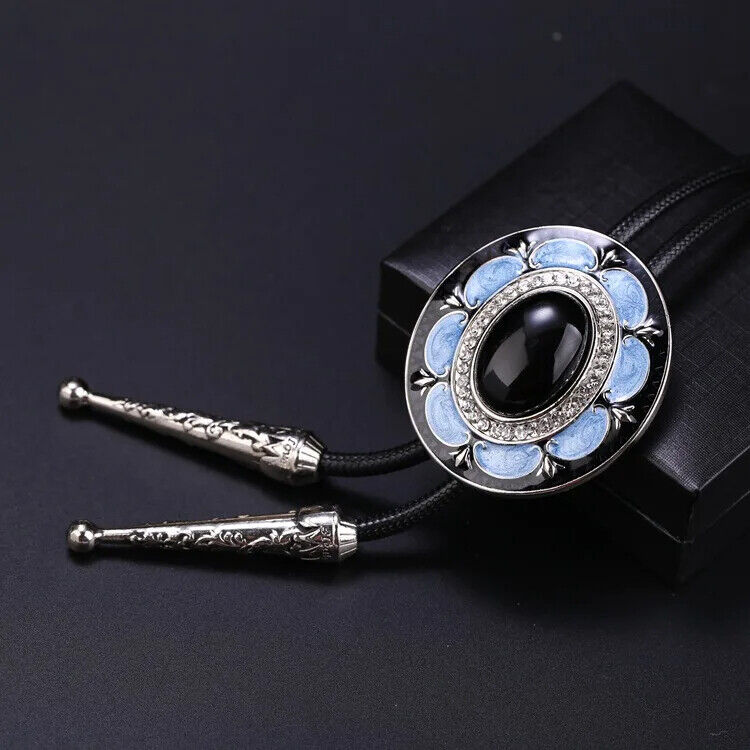 Men Bolo Tie Polyester Semi Precious Stone Pendant Suit Shirt Collar Accessories