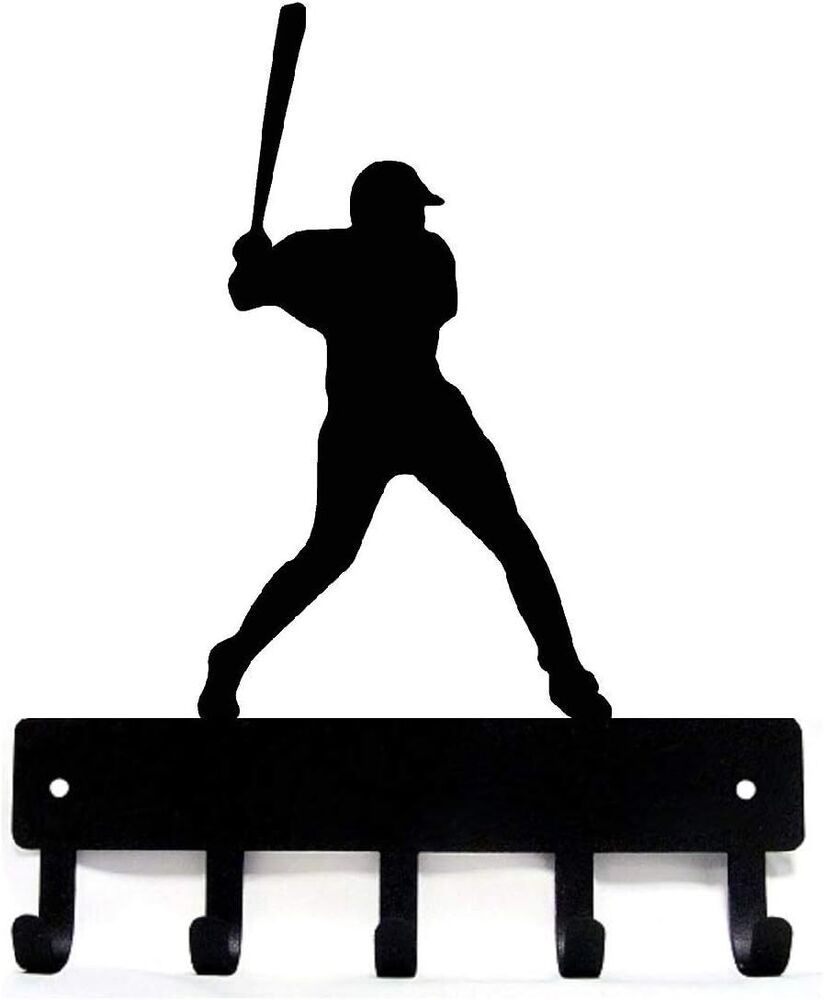 Baseball Batter Sport - Key Hooks Holder - 6 inch Wide Metal Wall Art