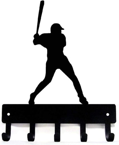 Baseball Batter Sport - Key Hooks Holder - 6 inch Wide Metal Wall Art