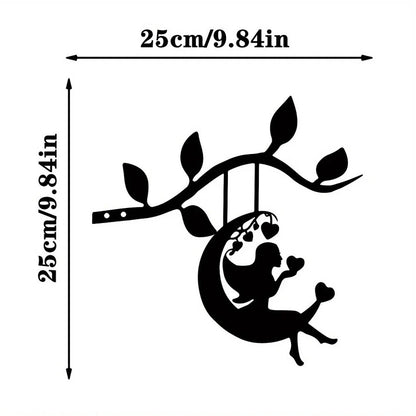 Swing Elf On Branch Steel Silhouette Metal Wall Art Home Garden Yard
