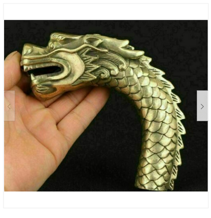 Chinese Old Handmade Bronze Carved Dragon Collect Statue Walking Stick Head