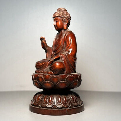 Vintage Chinese Wood Carving Buddha Statue Prayer Buddhist Boxwood Sculpture Art