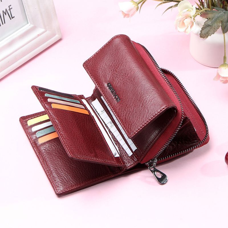 Genuine Leather Fashion Wallets Trifold Design Money Bag Zipper Small Coin Purse